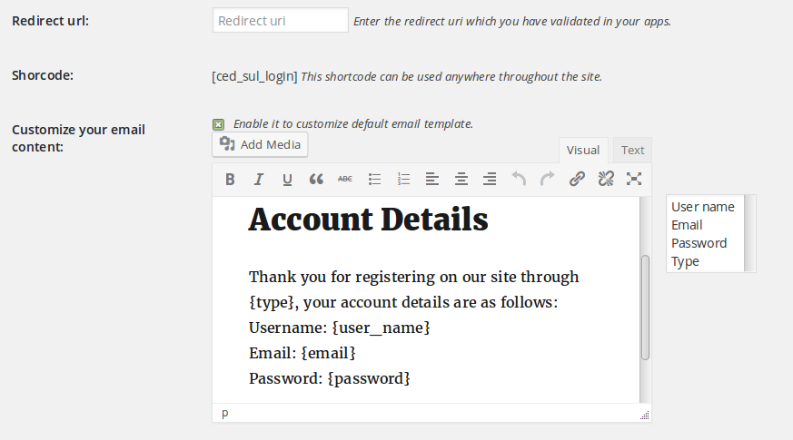 WP Social Media Login General settings