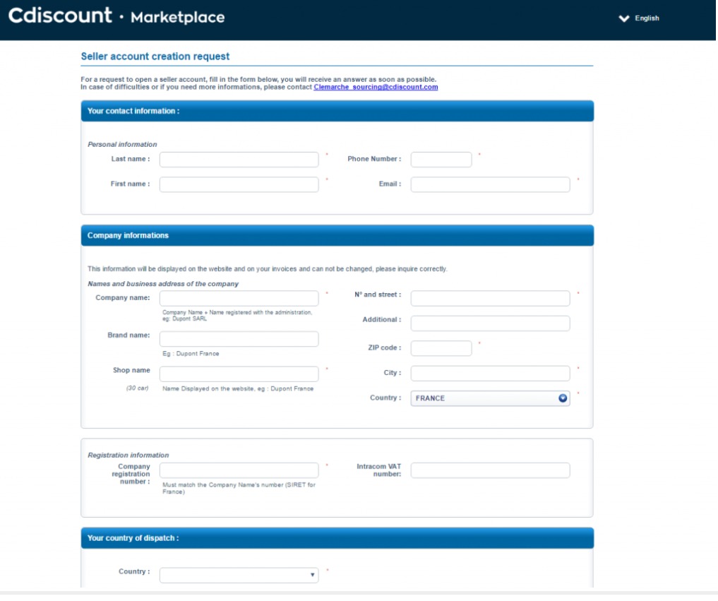 seller account creation form