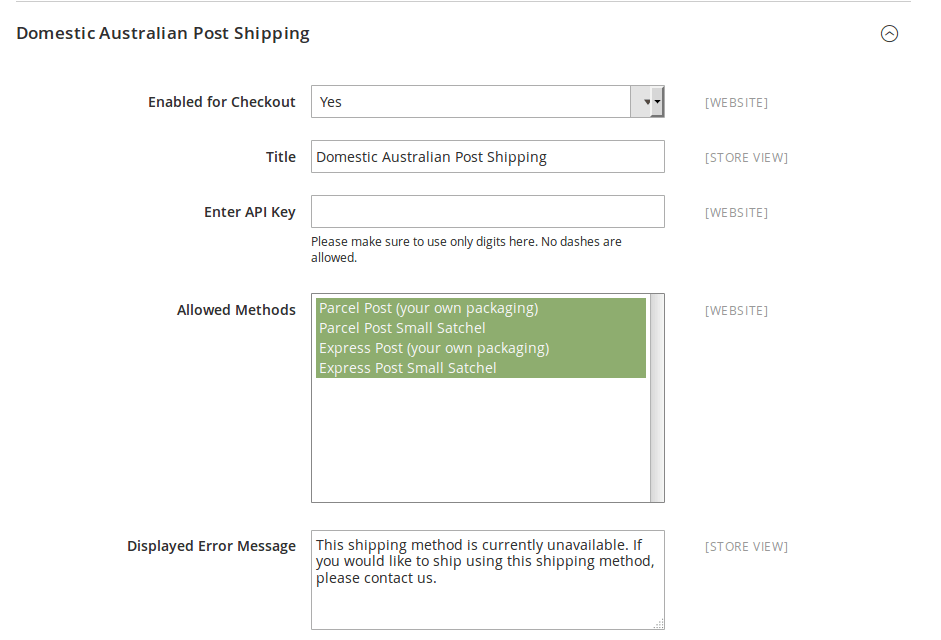 australia post shipping method