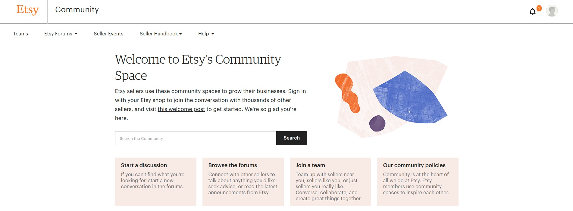 Etsy community homepage