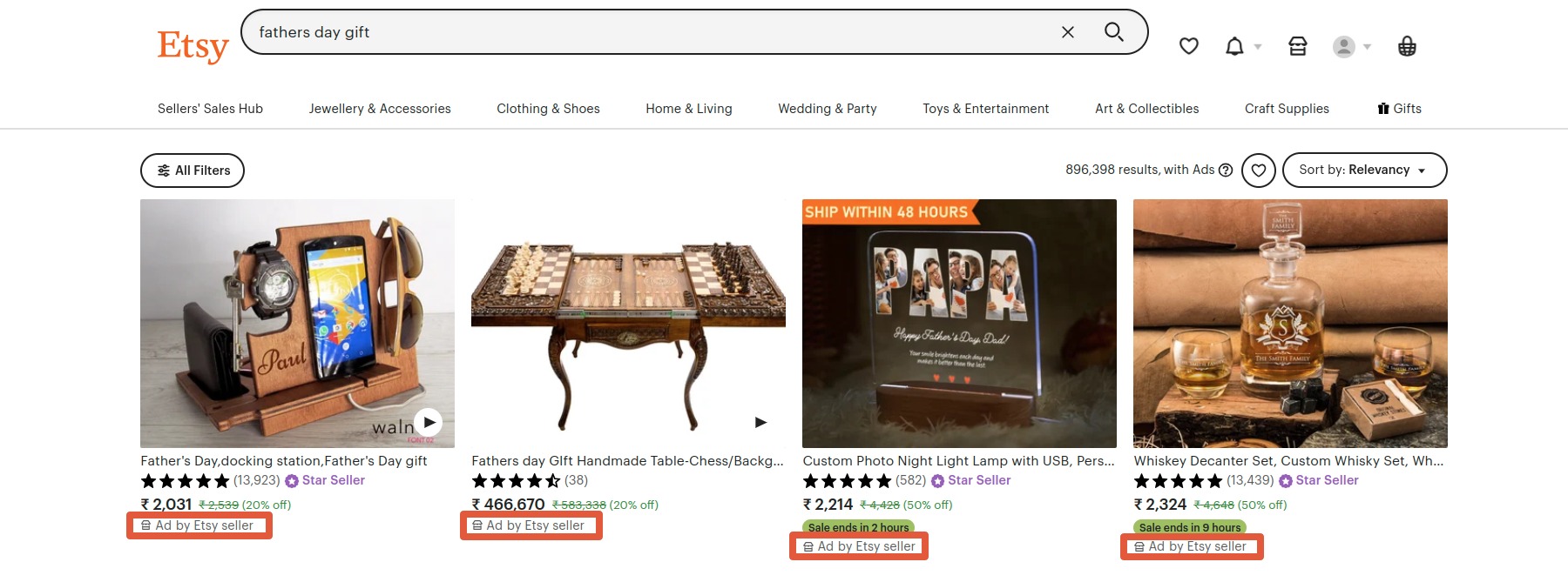 live examples of Etsy Promoted Listings