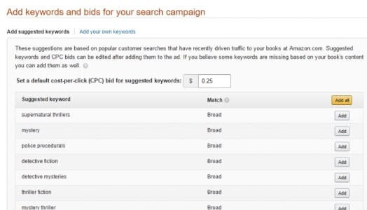 add keywords and bids for search campaign