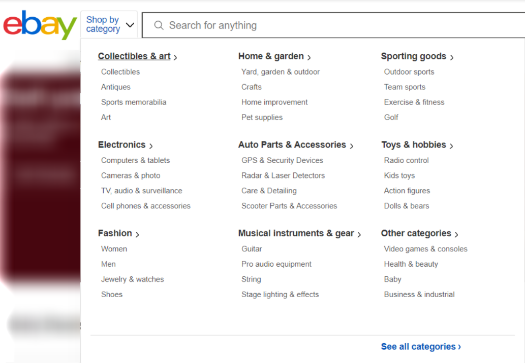 ebay selling categories