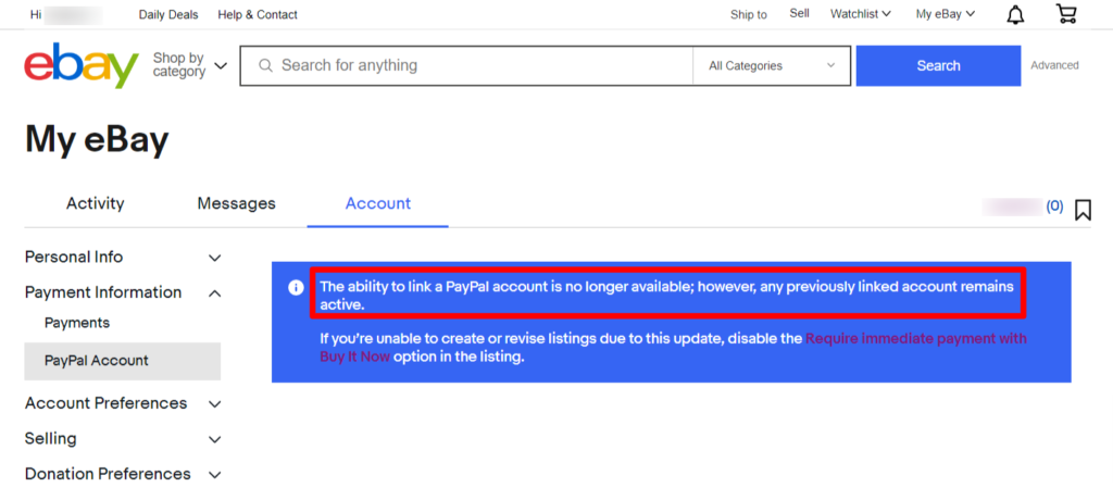 linking paypal to eBay