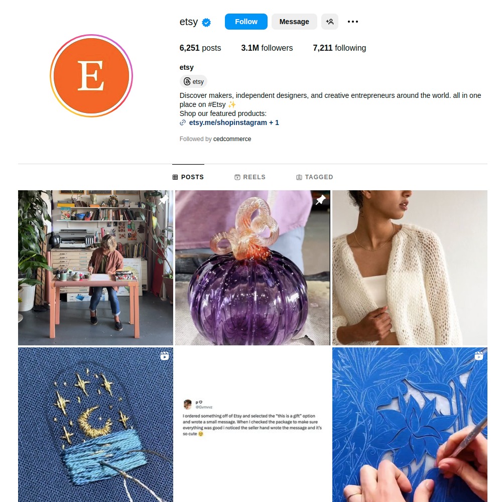 Etsy Instagram Page for Inspiration