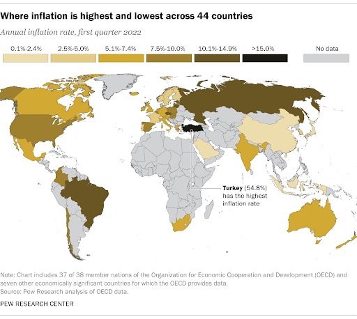 where inflation is the highest and lowest across 44 countries