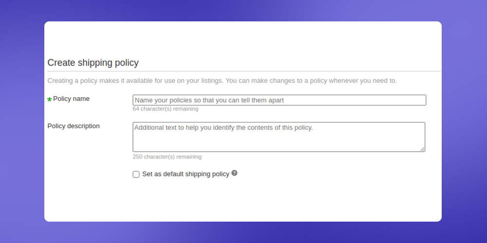 Create Shipping policy on eBay