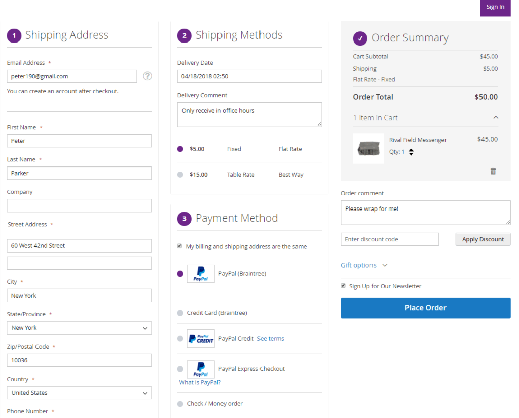 One-page checkout for Magento