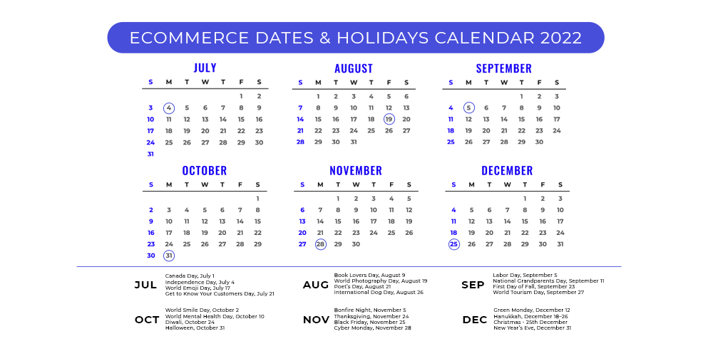 ecommerce calendar marketing July to December