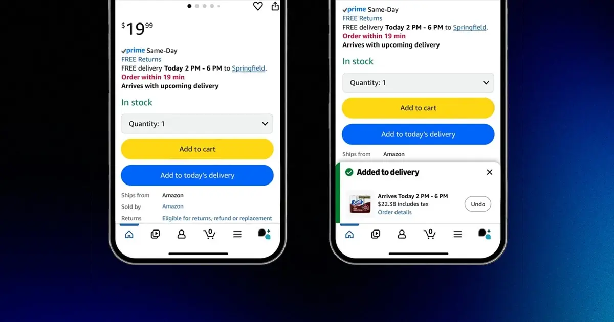 Amazon launches add to delivery button so customers can shop without another checkout process, incentivizing last-minute purchases, impulse buying and holiday shoppig before BFCM.
